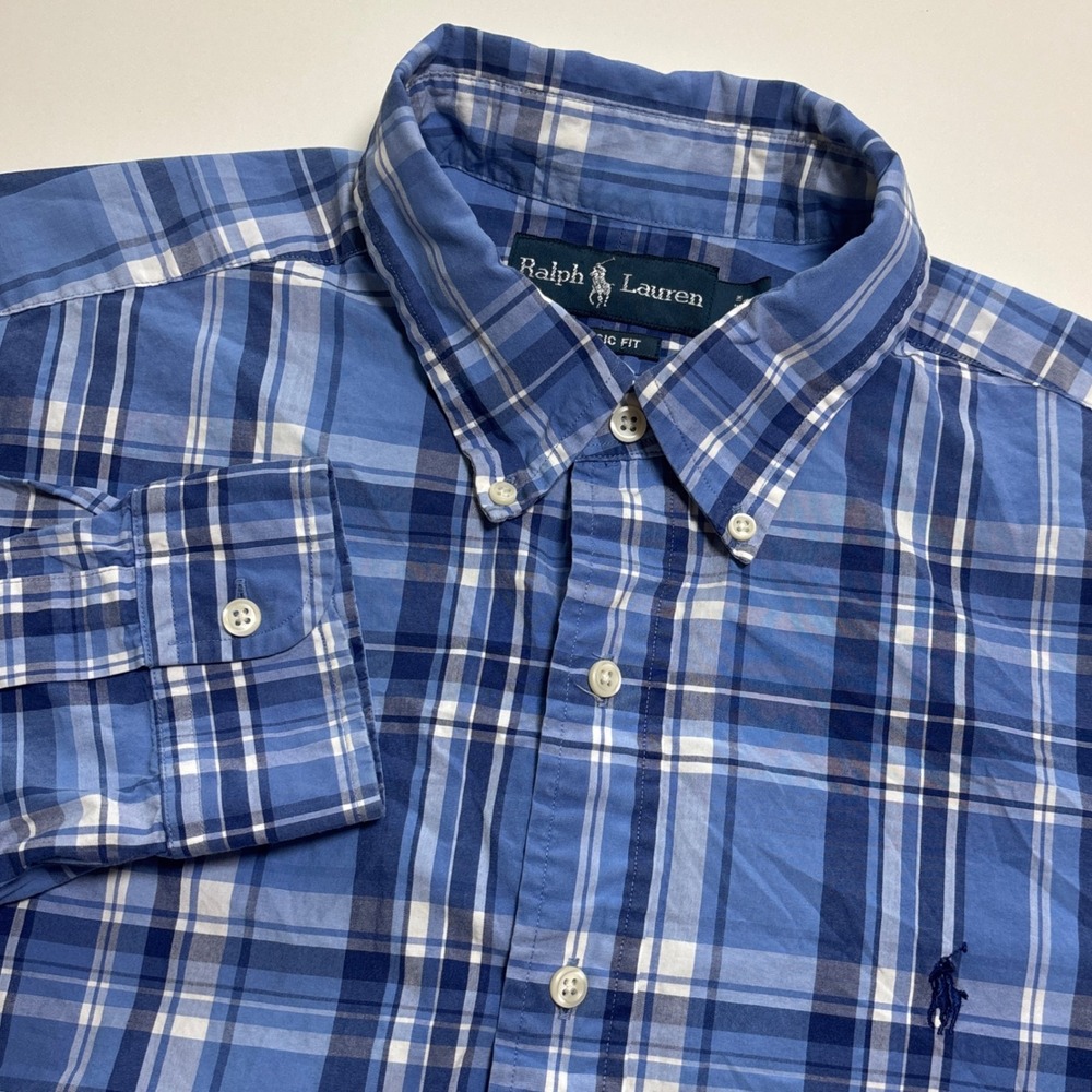 Ralph Lauren Classic Fit Blue Plaid Men's L Long Sleeve Button Down Shirt